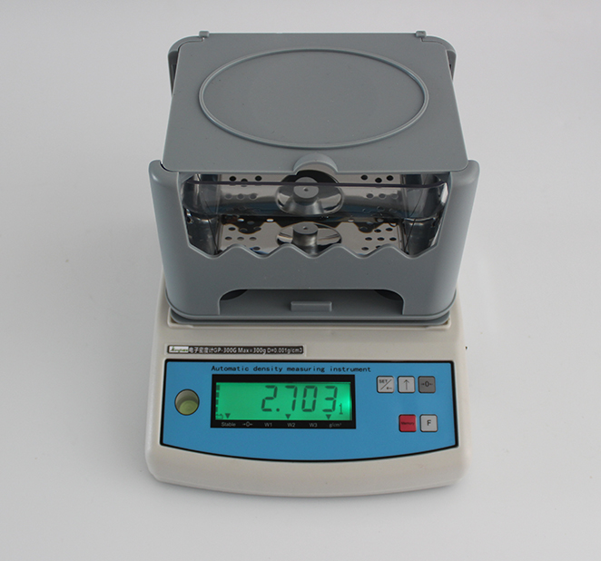 Measurement of specific gravity density of cable material by solid density meter